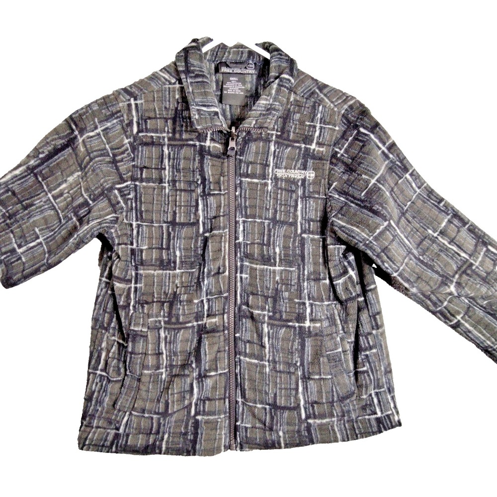 Free Country Womens Fleece Jacket S Gray Plaid Full Zip Outdoor FCXtreme